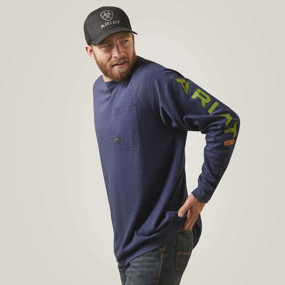 image of Men's Rebar Cotton Strong Graphic T-Shirt, Navy Heather