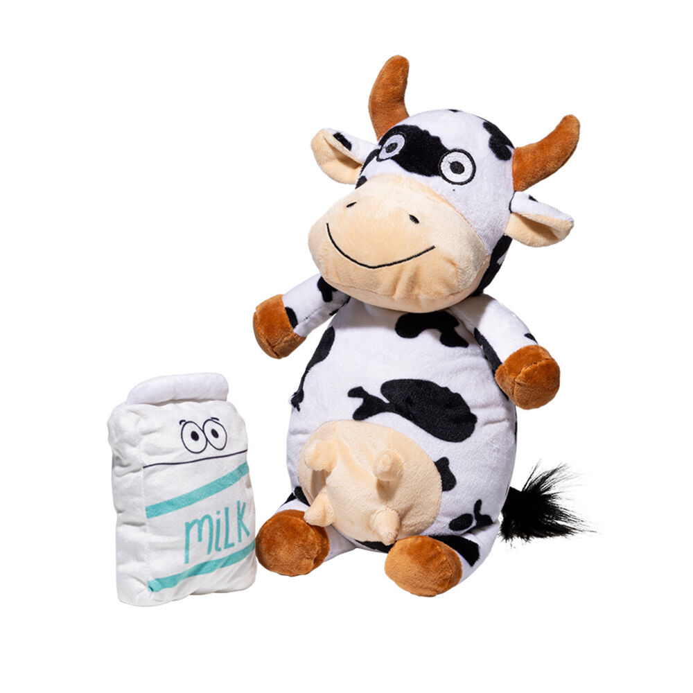 image of 2-In-1 Cow & Milk Plush Dog Toy