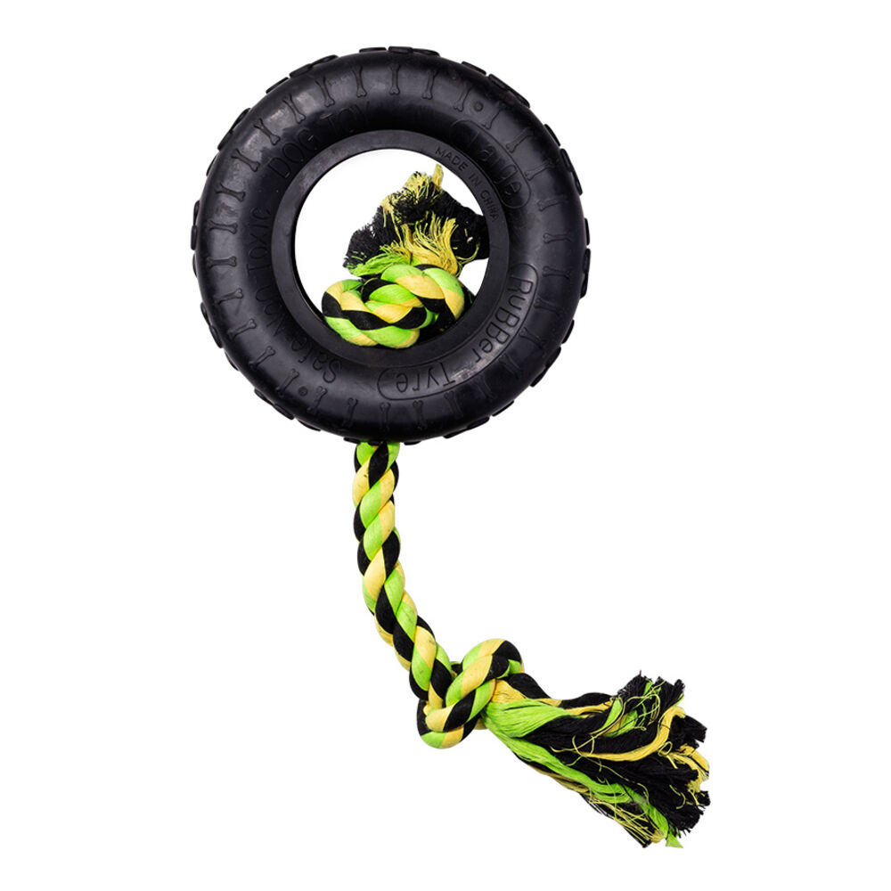 image of Tire With Rope Dog Toy, 14 in