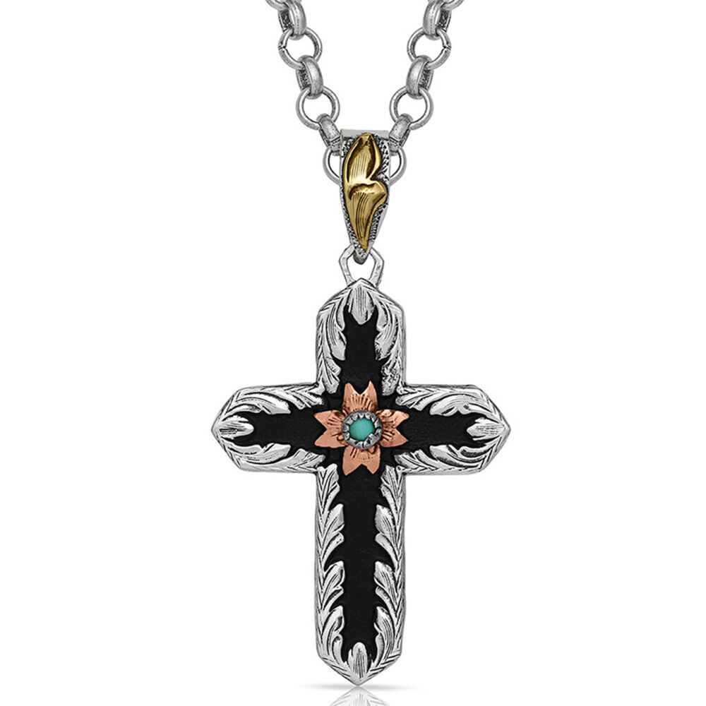 image of Women's Necklace- Antiqued Two Tone Radiating Cross
