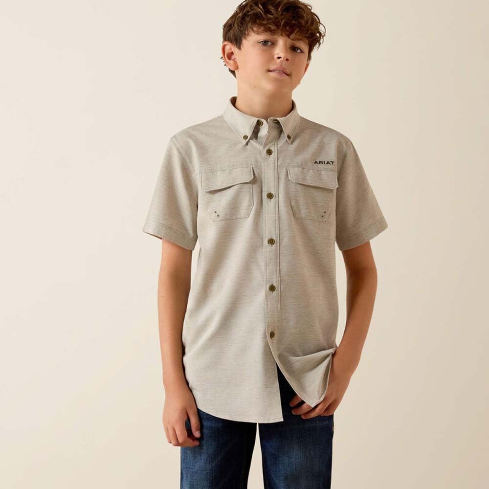 image of Boys' VenTEK Outbound Heathered Classic Fit Short Sleeve Shirt, Green