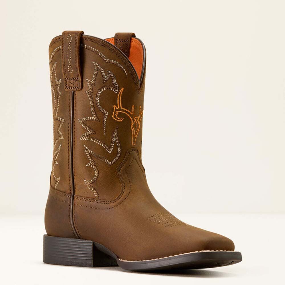 image of Kids' Deer Ridge Wide Square Toe Western Boot, Distressed Brown