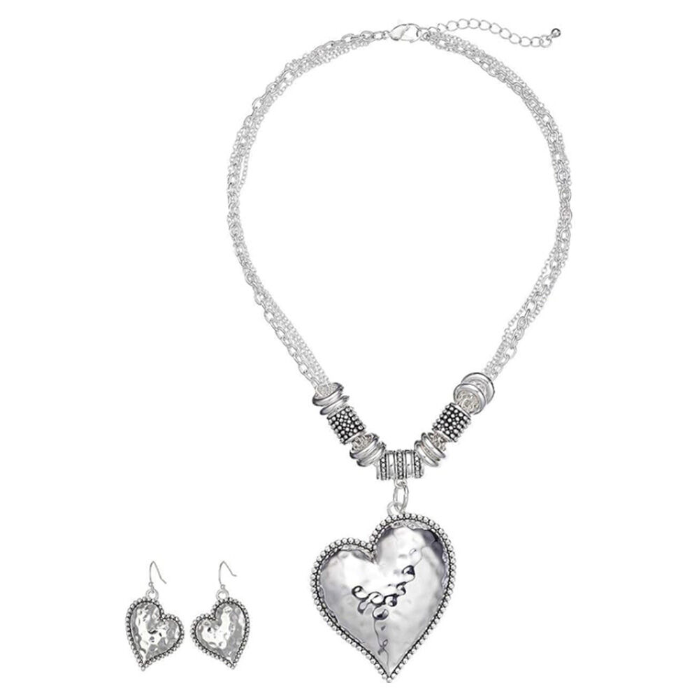 image of Hammered Heart Pendant Jewelry Set
