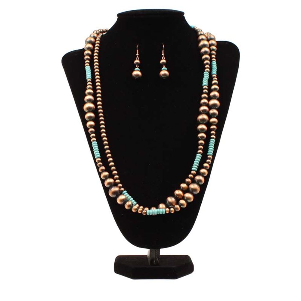 image of Turquoise Beaded Copper Jewelry Set