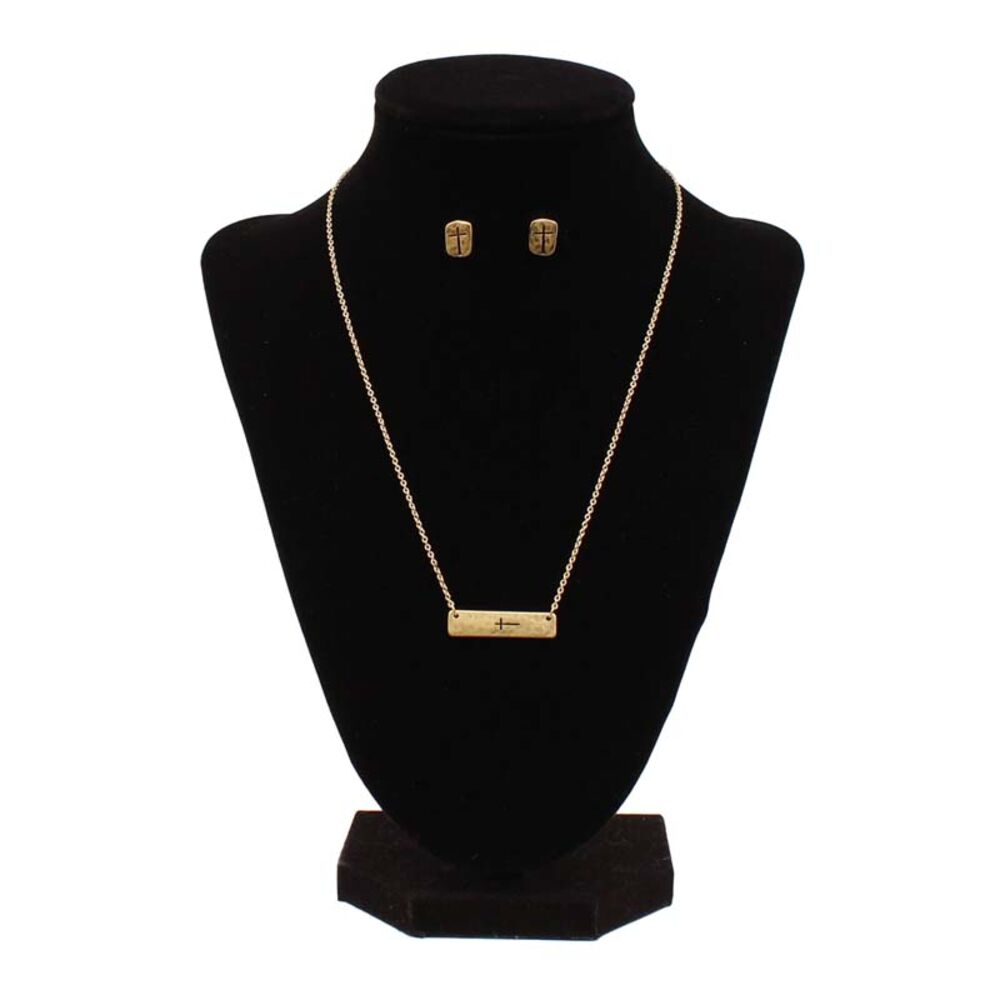 image of Elegant Bar with Filagree Cross Jewelry Set