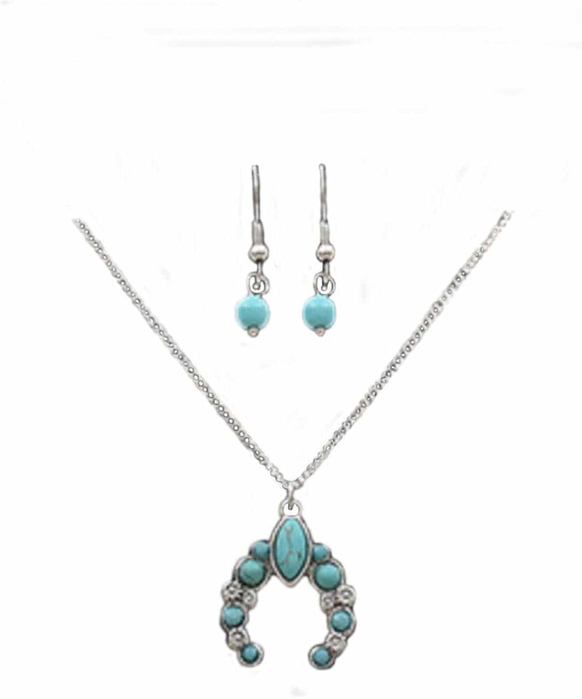 image of Turquoise Squash Blossom Silver Jewelry Set