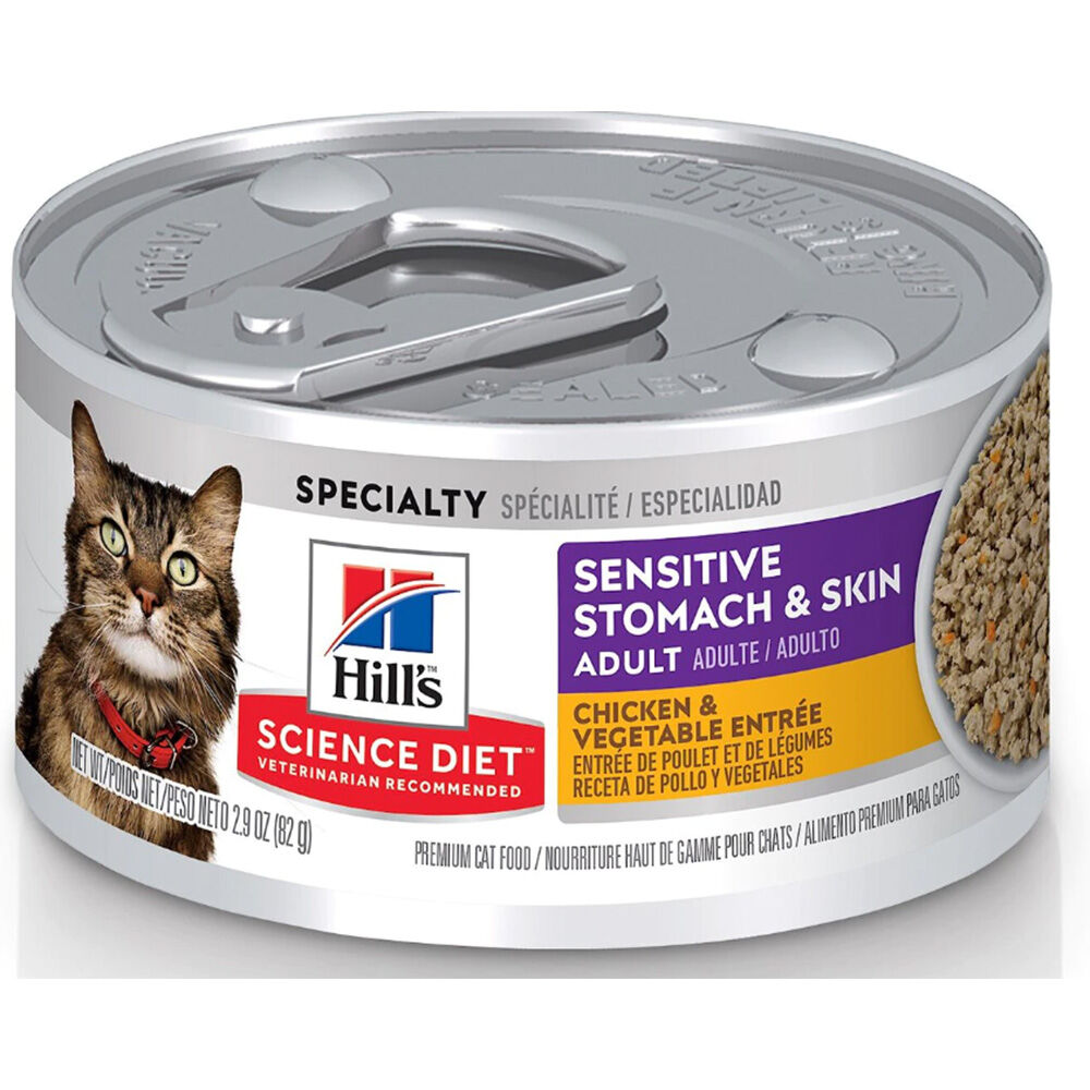image of Wet Adult Cat Food- Sensitive Stomach and Skin, Chicken and Vegetable Entrée, 2.9 oz
