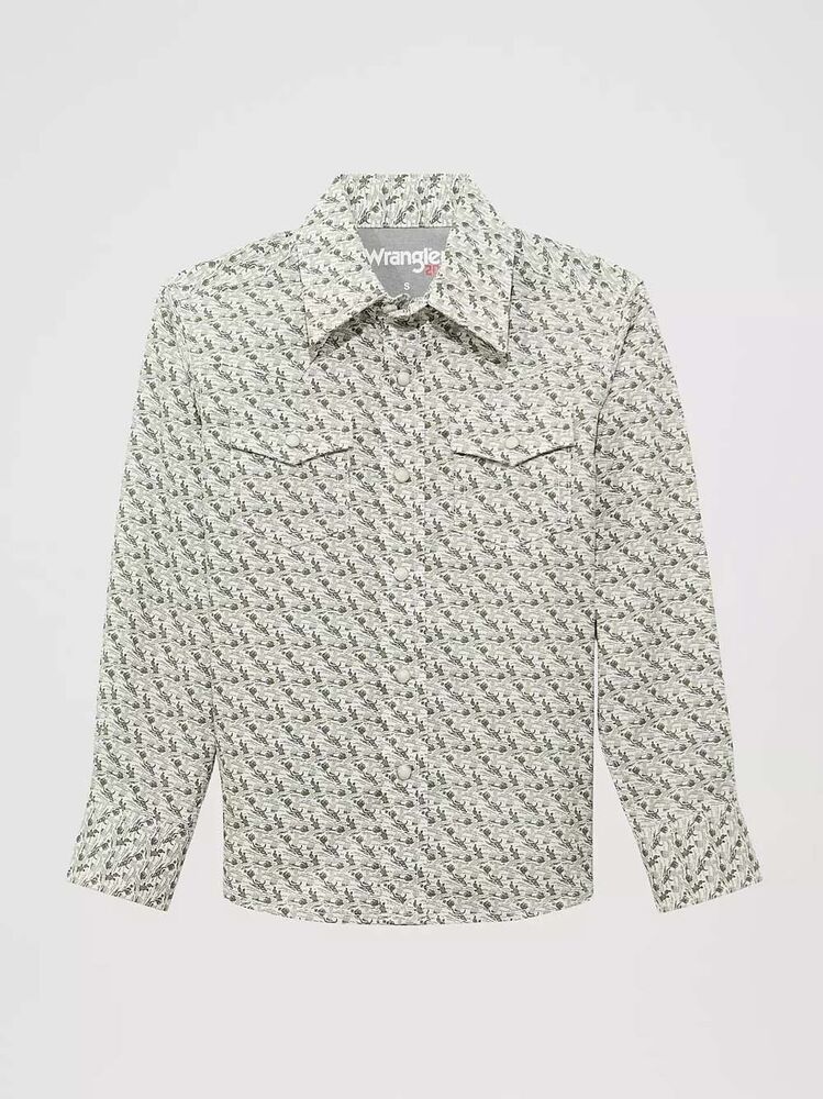 image of Boy's 20X Advanced Comfort Western Snap Button Shirt, Olive Cacti