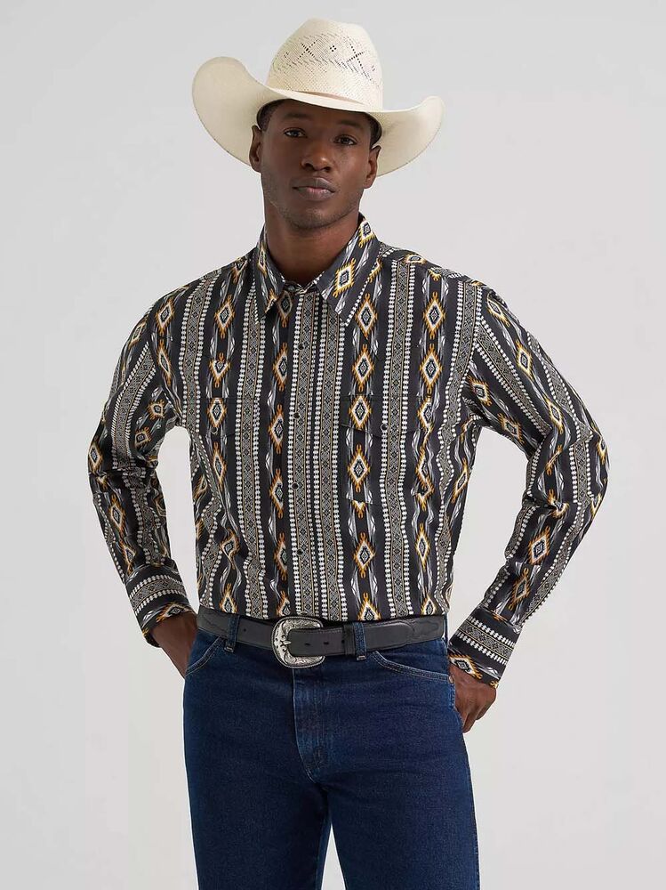 image of Men's Checotah Snap Button Long Sleeve Shirt, Crow Black