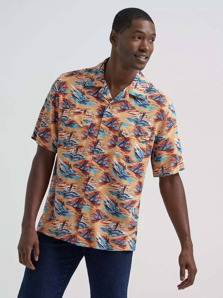 image of Men's Coconut Cowboy Camp Snap Button Short Sleeve Shirt, Cowboy Surf