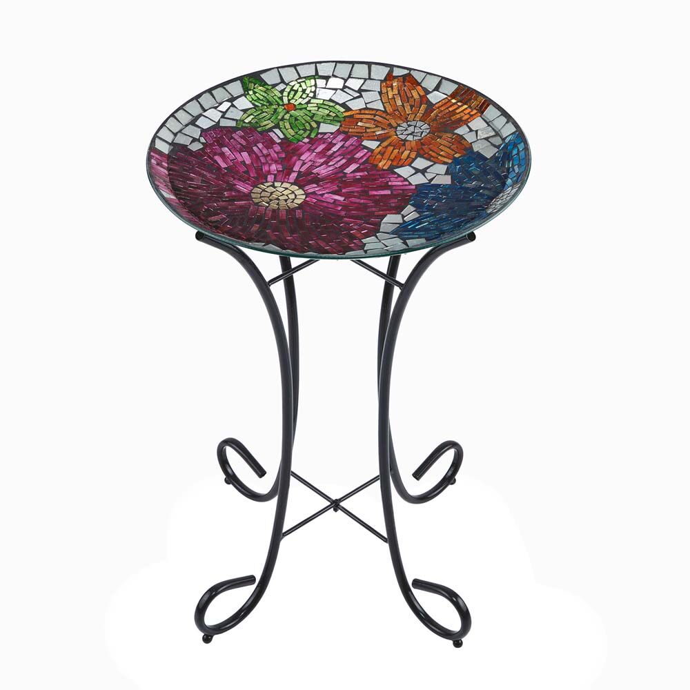 image of Metallic Floral Glass Birdbath