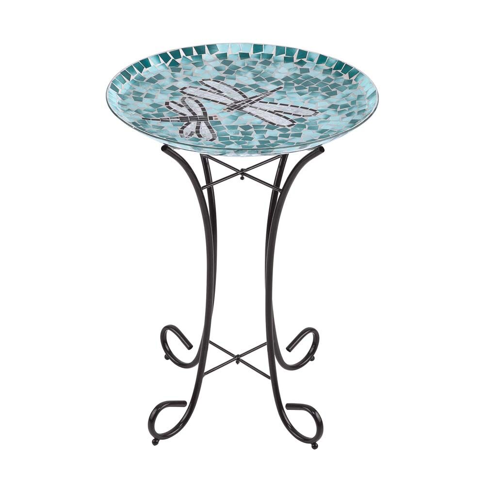 image of Mosaic Glass Dragonfly Birdbath