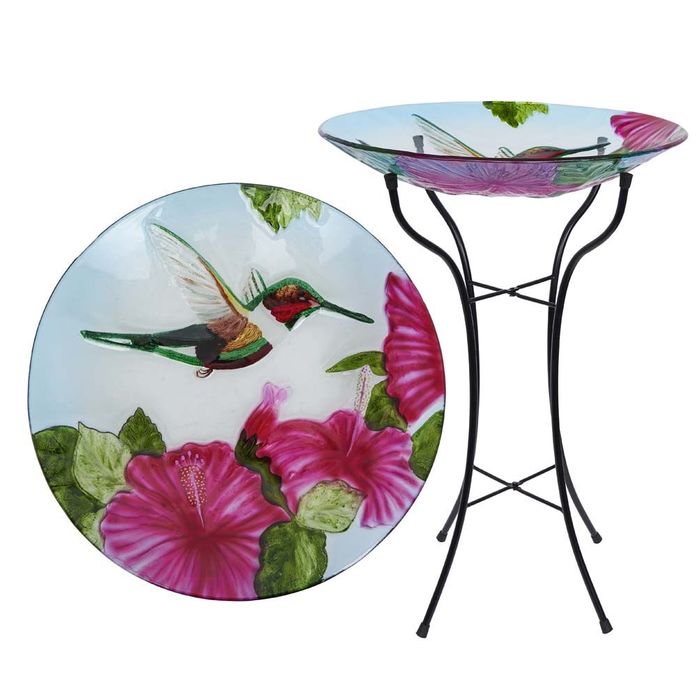 image of Glass Hummingbird Birdbath, 18 in