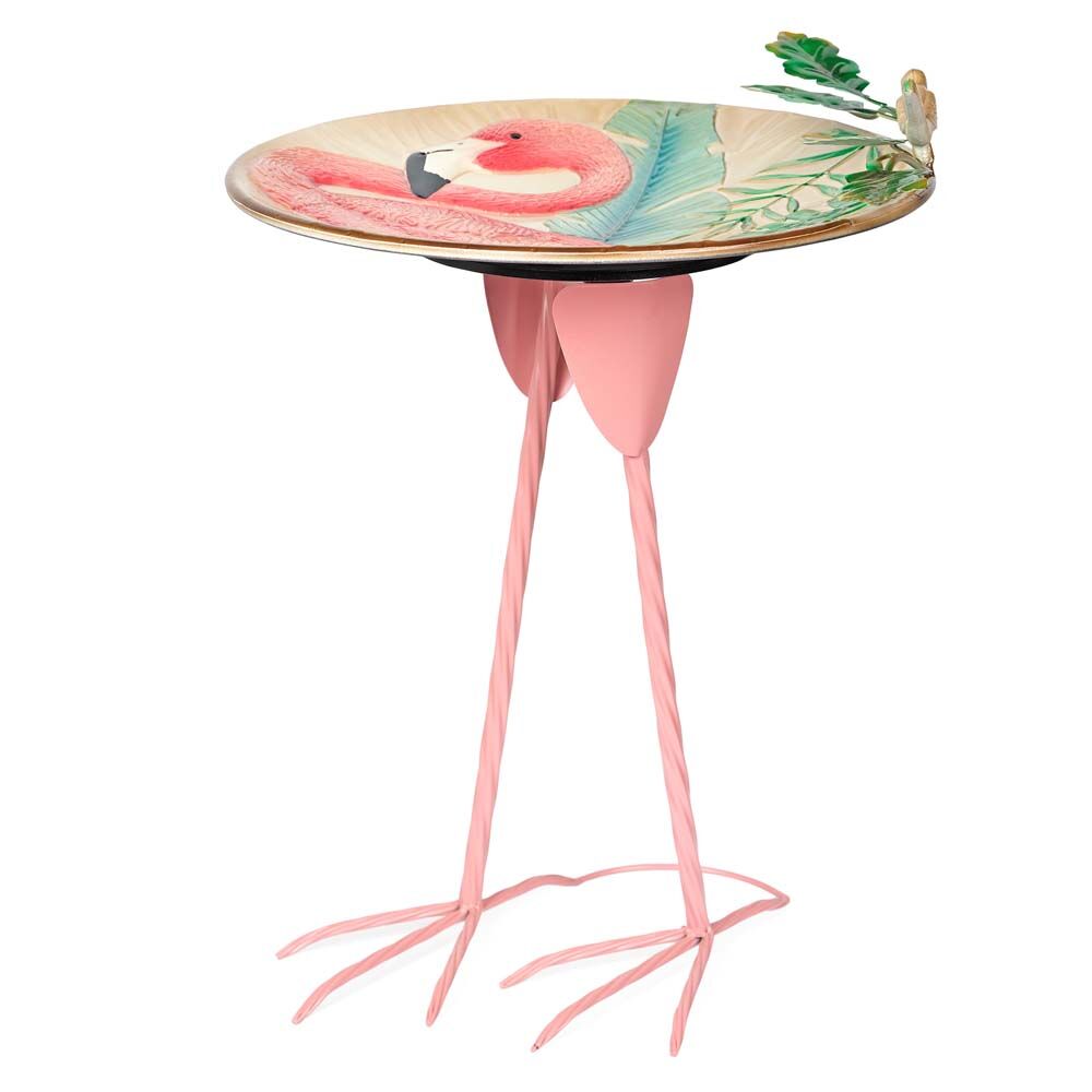 image of Metal Flamingo Birdbath
