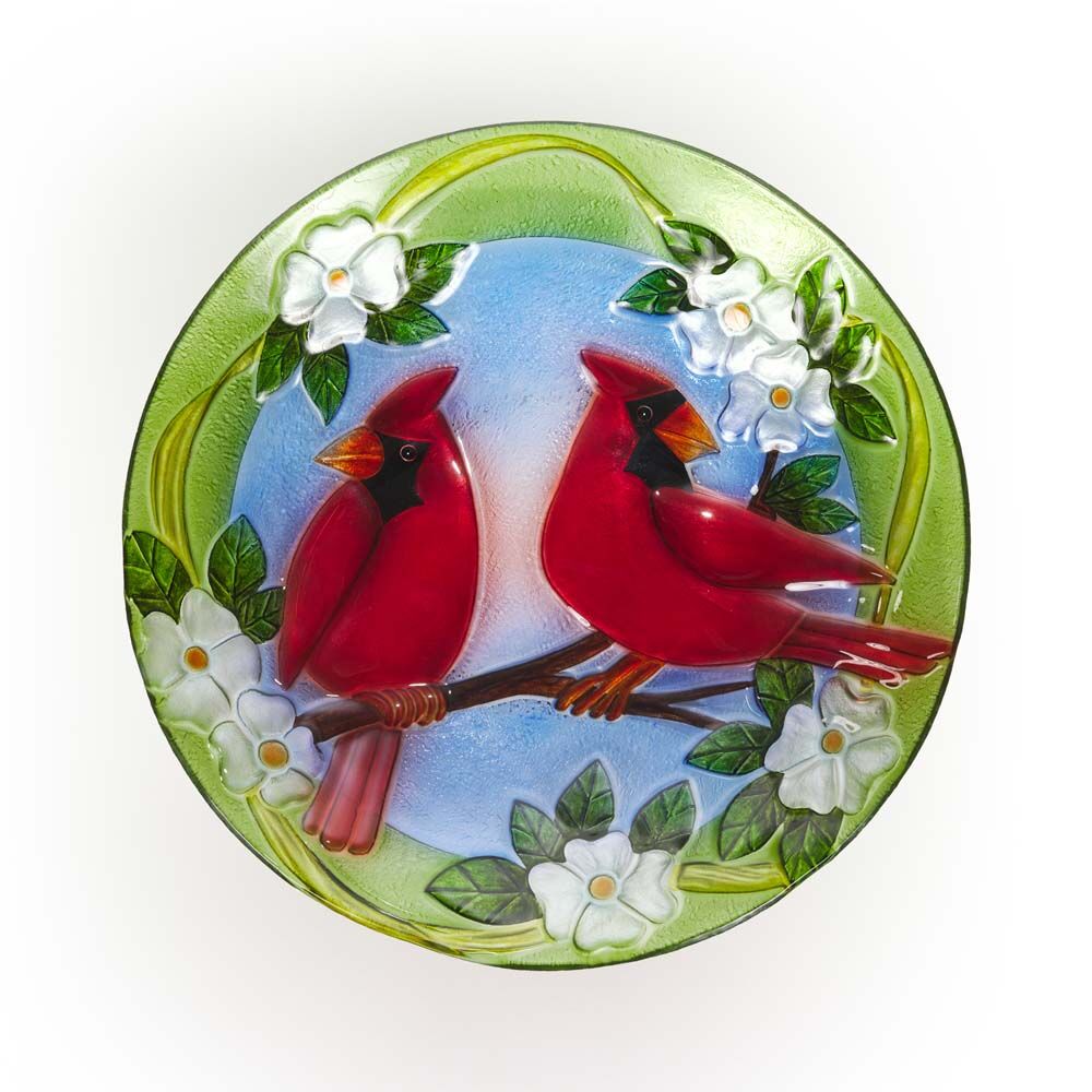 image of Glass Cardinal Birdbath, 18 in