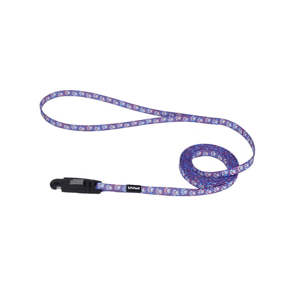 image of Patterned Pet Leash with E-Z Snap - Light Blue Paw, XS