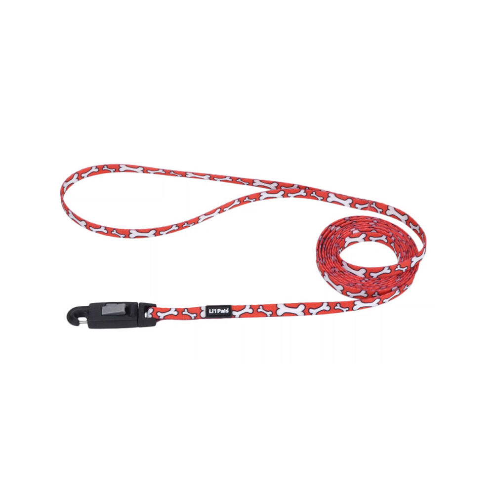image of Patterned Pet Leash with E-Z Snap - Red and White Bones, XS