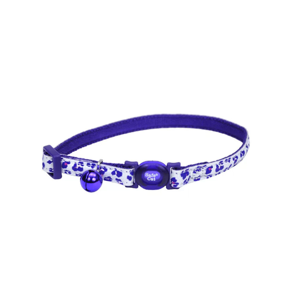 image of Safe Cat Glow in the Dark Adjustable Breakaway Collar - Glowing Purple Leopard, S