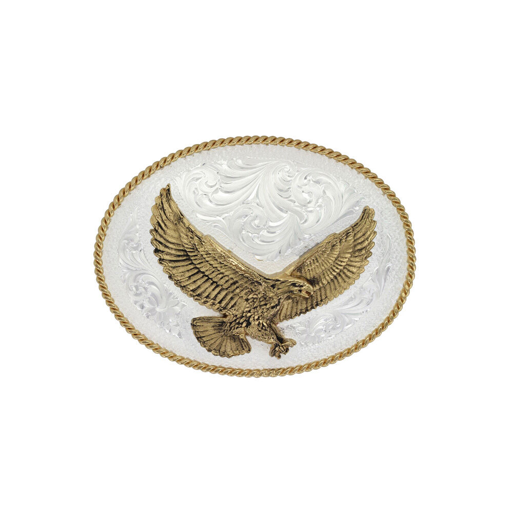 image of Engraved Western Berlt Buckle with Large Eagle Silver