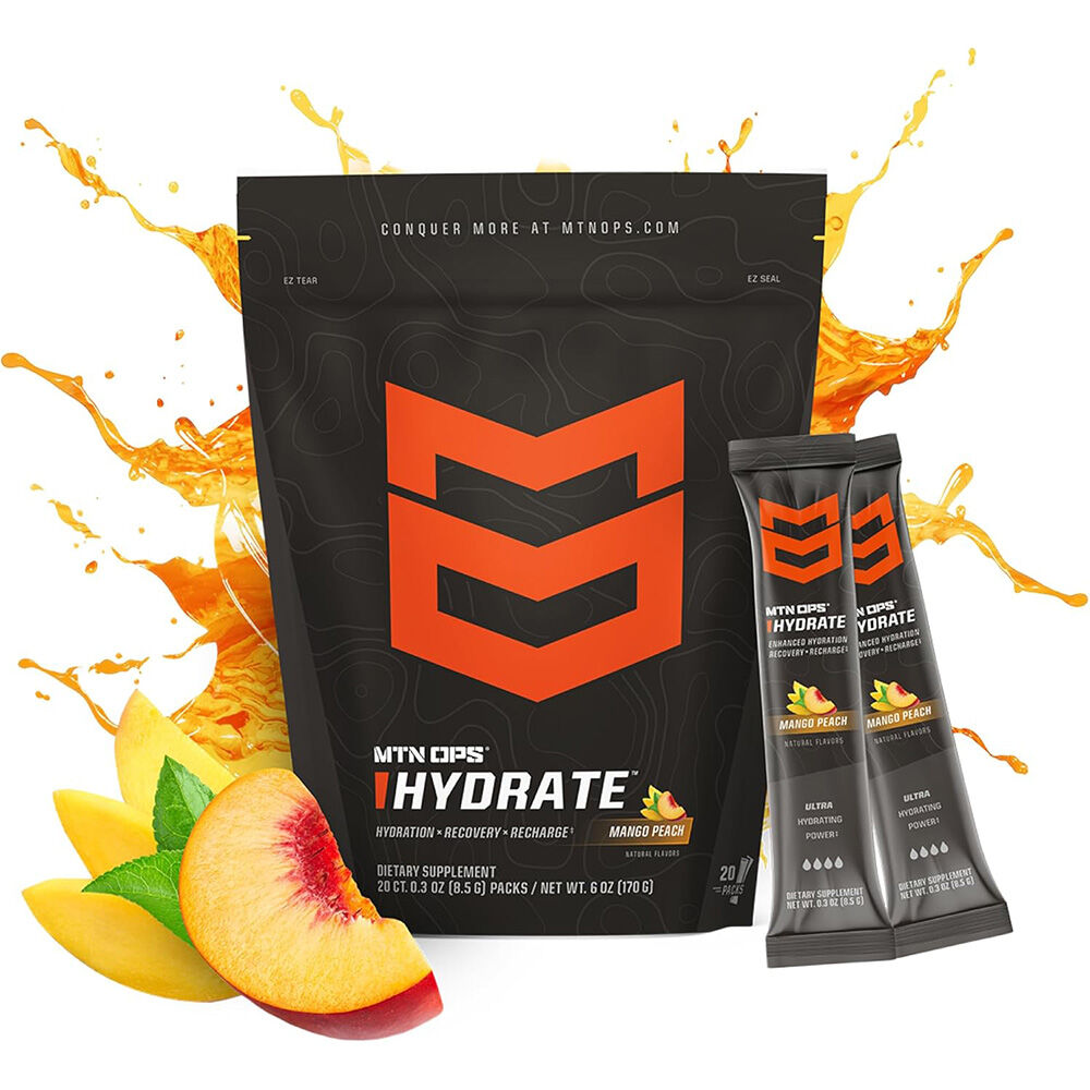 image of HYDRATE Electrolytes Powder Drink Mix, 20 Servings, Mango Peach