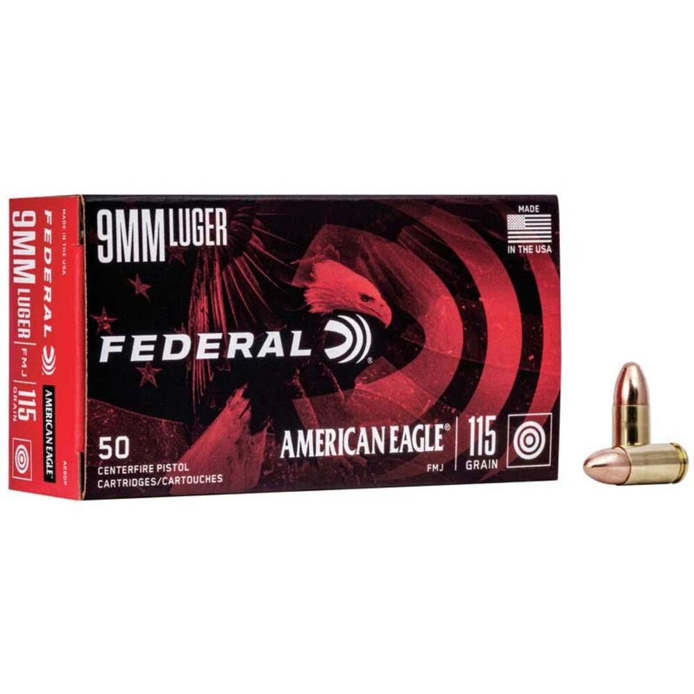image of 9mm Luger 115 Grain FMJ Handgun Ammunition, 50 Rounds