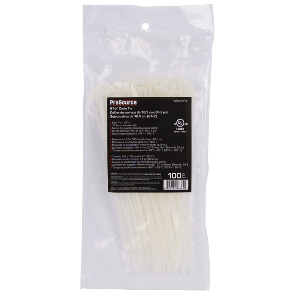 image of 6 1/2 in Nylon Cable Ties, Clear, 100 ct