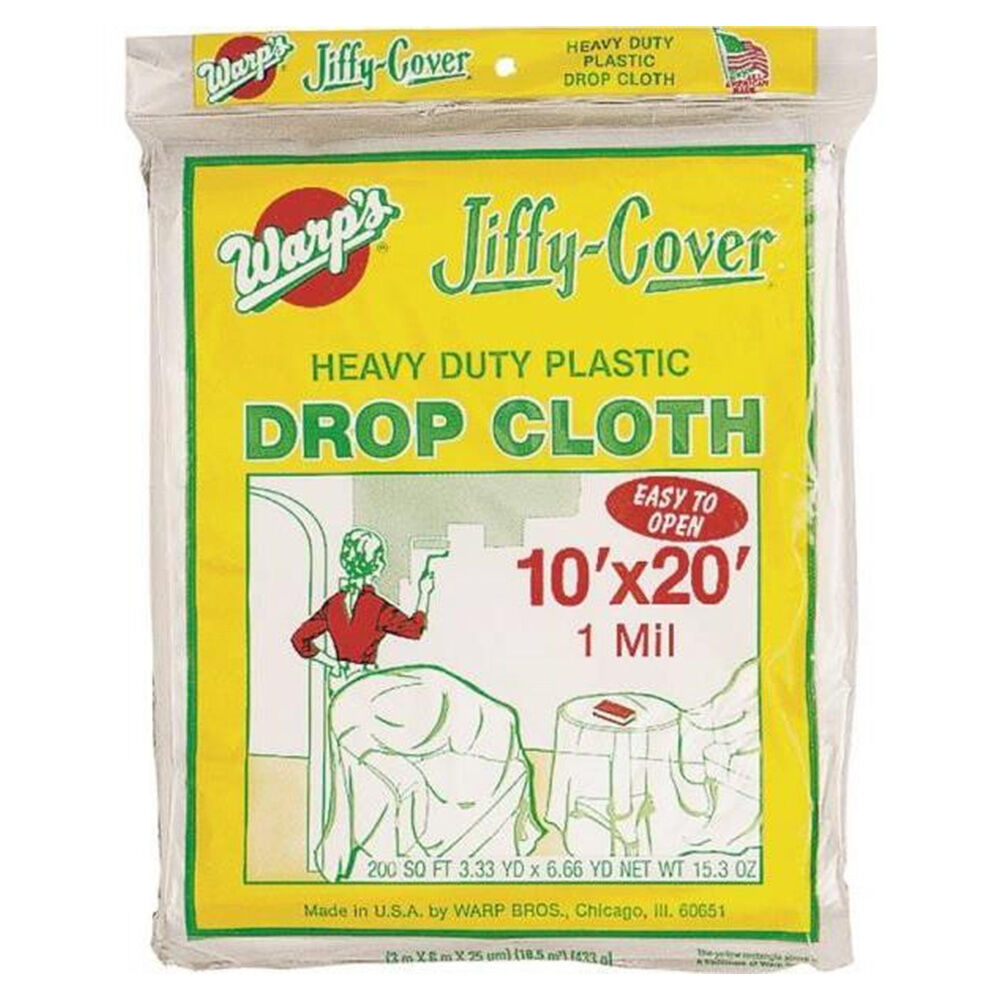 image of Jiffy Cover Heavy Duty Plastic Drop Cloth, 10 ft x 20 ft