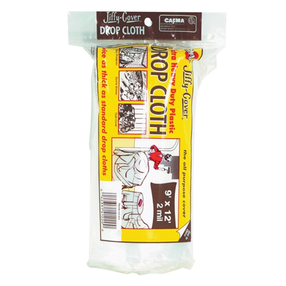 image of Jiffy Cover Extra Heavy Duty Plastic Drop Cloth, 9 ft x 12 ft