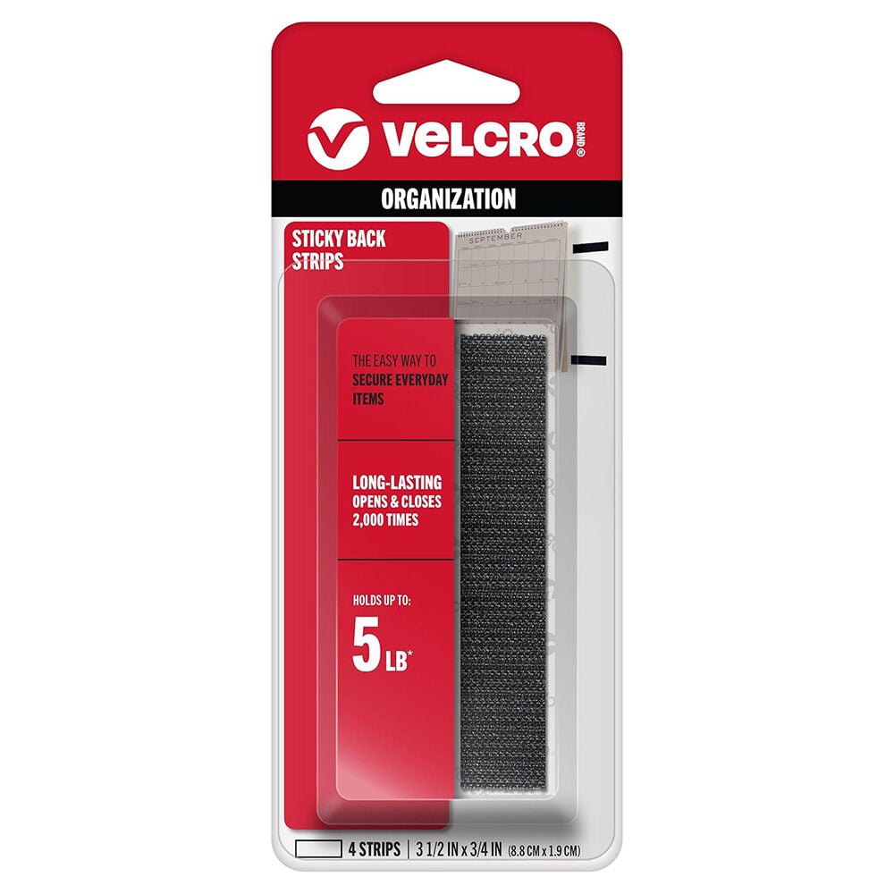 image of 3 1/2 in Black Sticky Back Strips, 4 pk