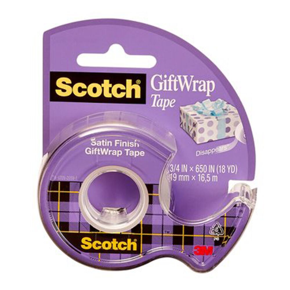image of 3M Scotch Giftwrap Tape Dispensered Roll, 3/4 in x 650 in