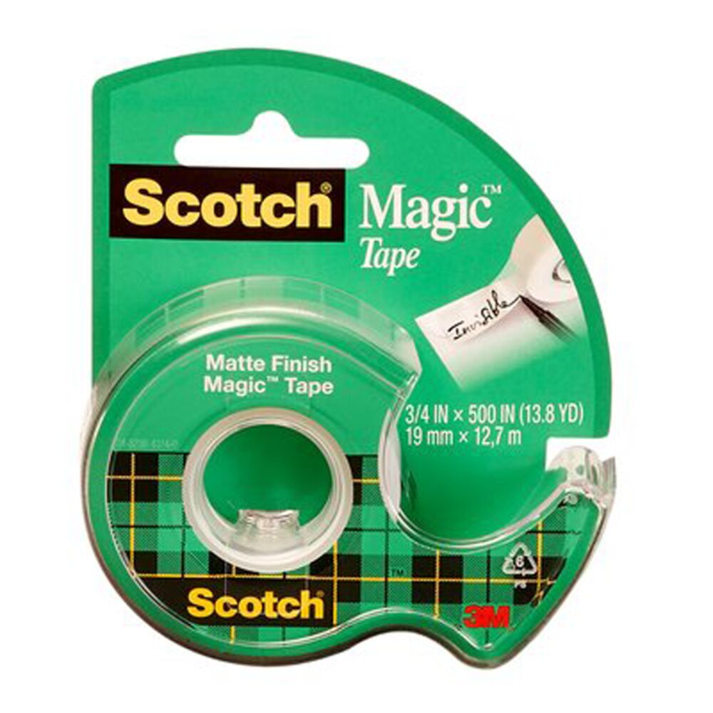 image of 3M Scotch Magic Tape Dispensered Roll, 3/4 in x 300 in, 3 pack