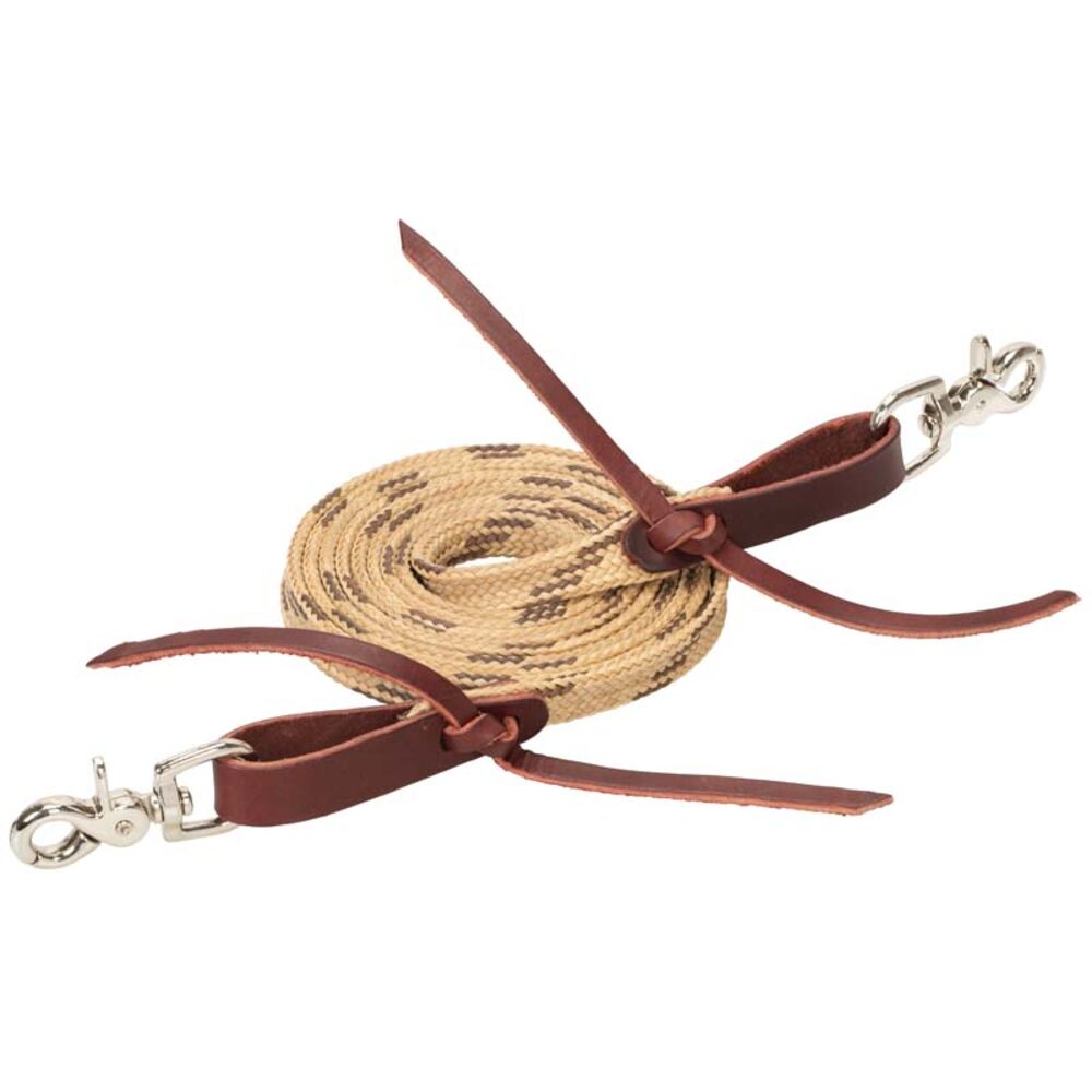 image of Flat Braided Competition Roper Rein- Tan/Brown, 5/8 in x 8 ft