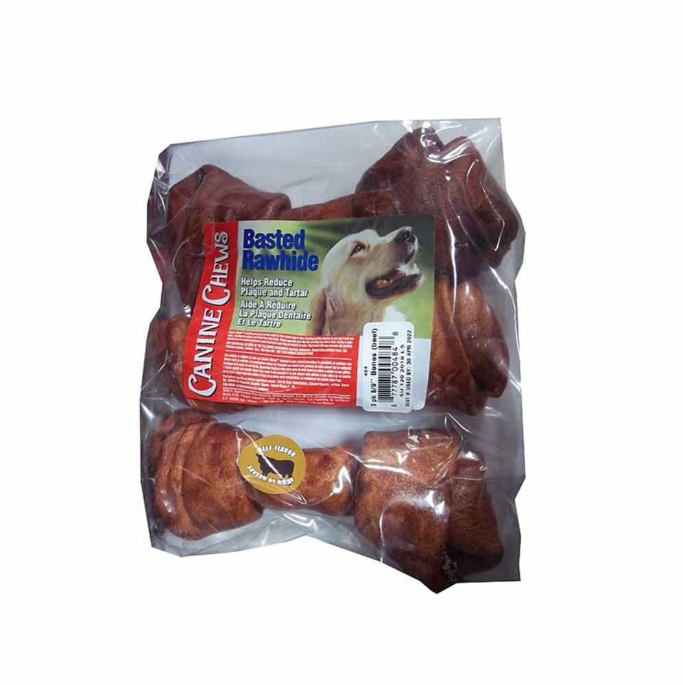 image of 8-9 in Beef Basted Rawhide Bones, 3 pk