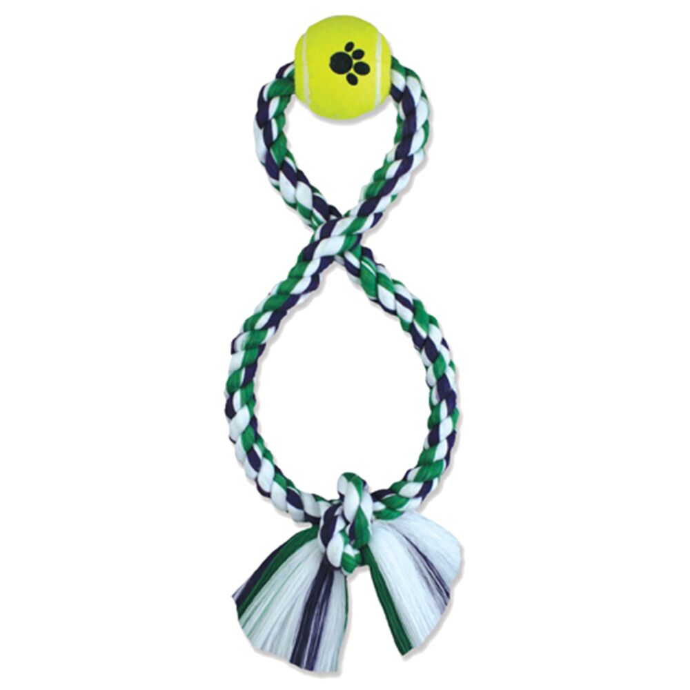image of Figure 8 Tennis Ball Rope Dog Toy, 15 in
