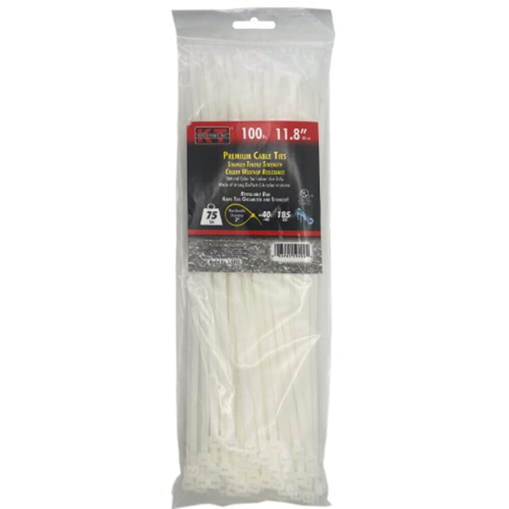 image of 11.8 in Standard Duty Premium Cable Ties, Natural, 100 pc