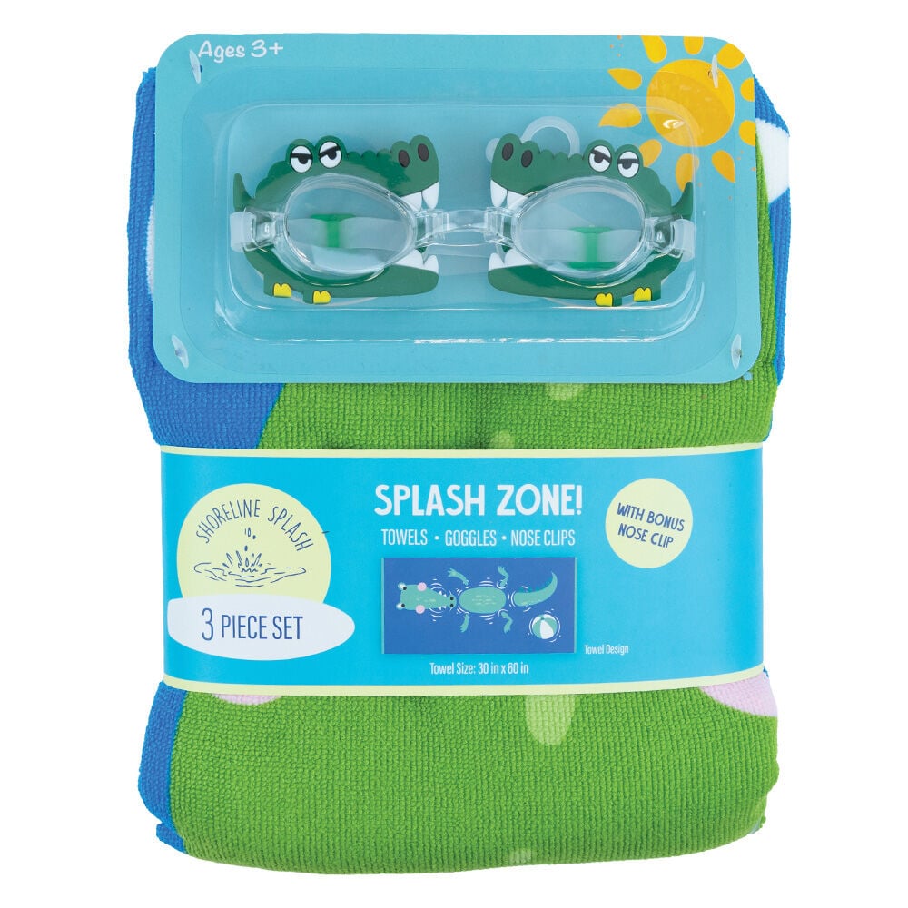 image of Kids Goggle and Towel Set, Floating Croc