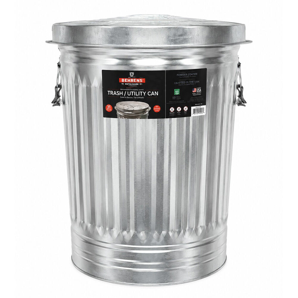 image of 31 gal Galvanized Steel Trash Can and Lid