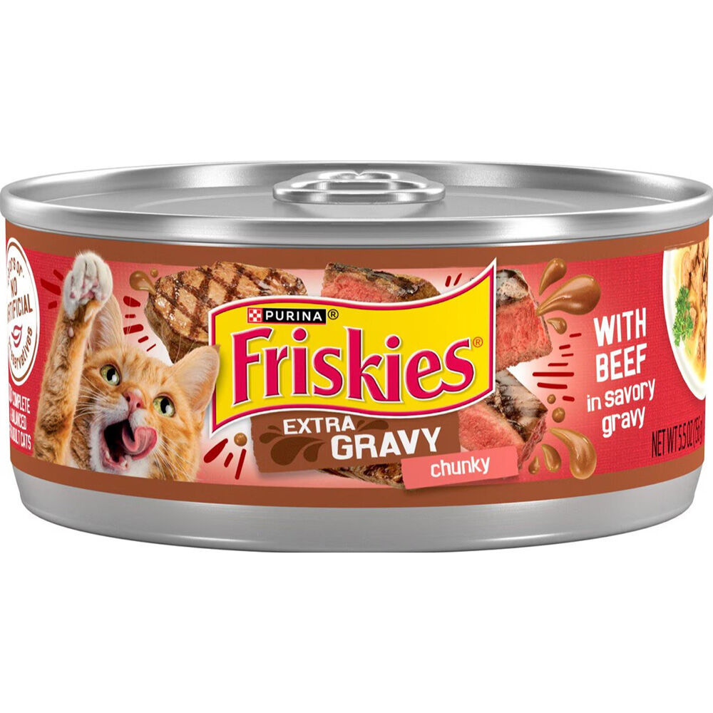 image of Friskies Wet Cat Food- Extra Gravy, Chunky, Beef, 5.5 oz