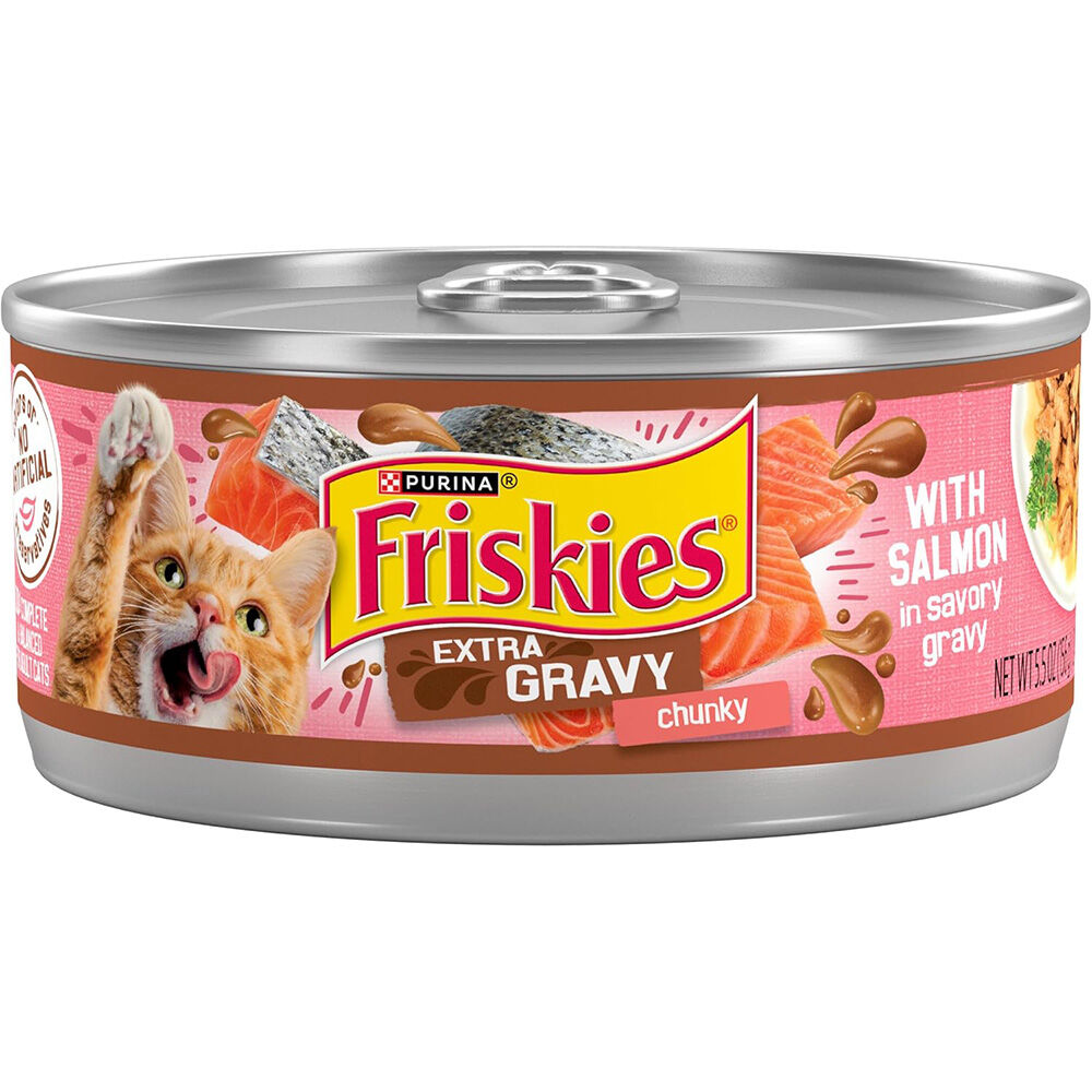 image of Friskies Wet Cat Food- Extra Gravy, Chunky, Salmon, 5.5 oz