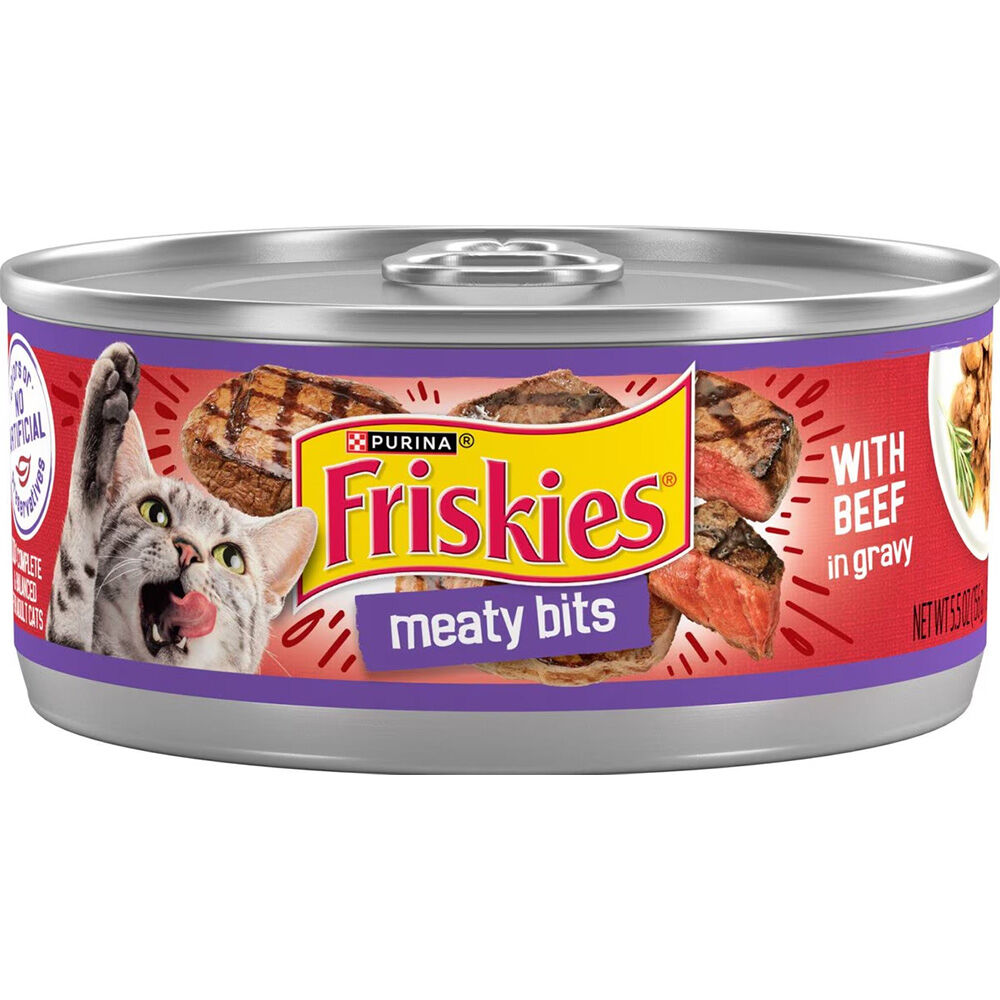 image of Friskies Wet Cat Food- Meaty Bits, Beef, 5.5 oz