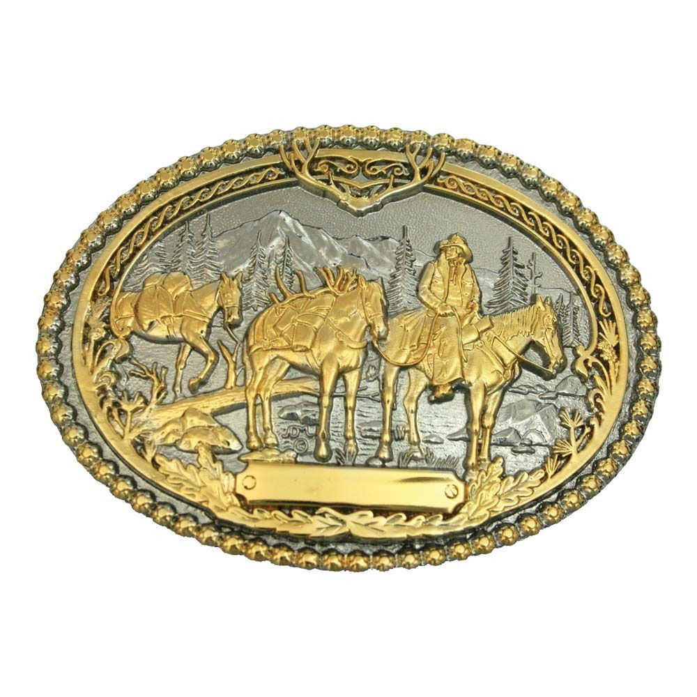 image of Pack Horses and Rider Two Tone Attitude Belt Buckle