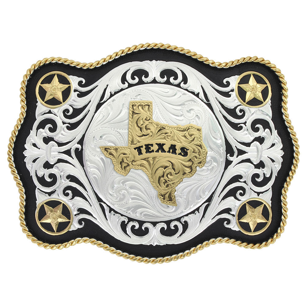 image of Sheridan Style Scalloped Western Belt Buckle Texas State
