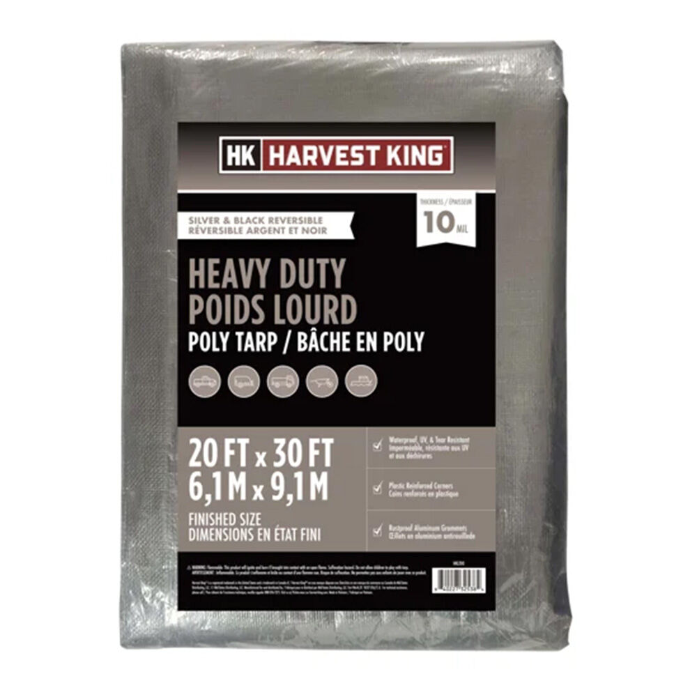 image of 20 ft x 30 ft Heavy Duty Tarp, Silver/Black