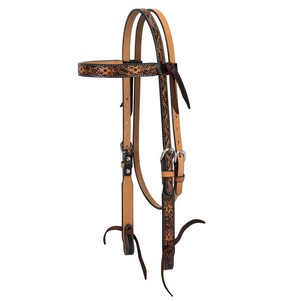 image of Turquoise Cross Floral Tooled Browband Headstall