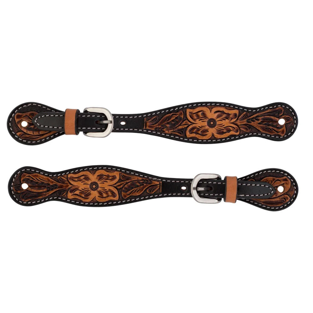 image of Women's Turquoise Cross Floral Tooled Spur Straps