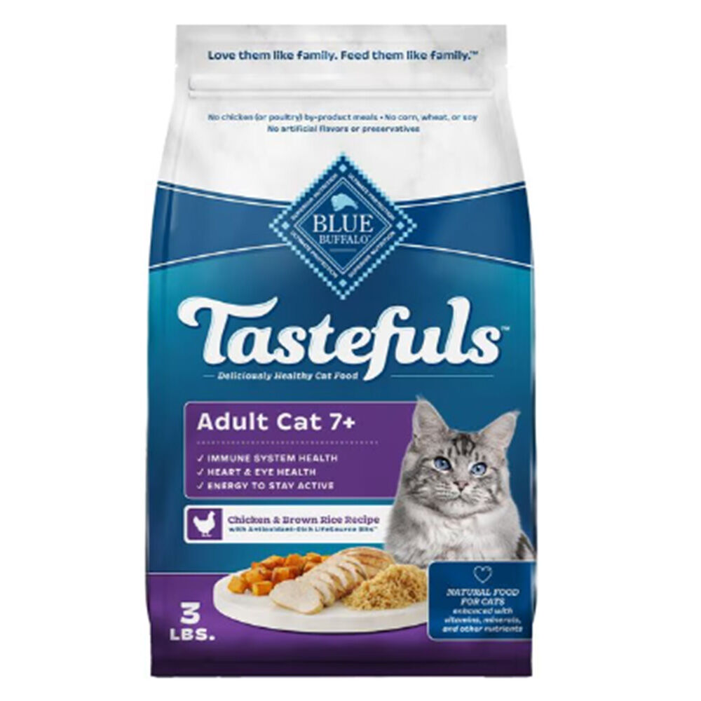 image of BLUE Tastefuls Dry Cat Food- Adult 7+, Chicken and Brown Rice, 3 lb