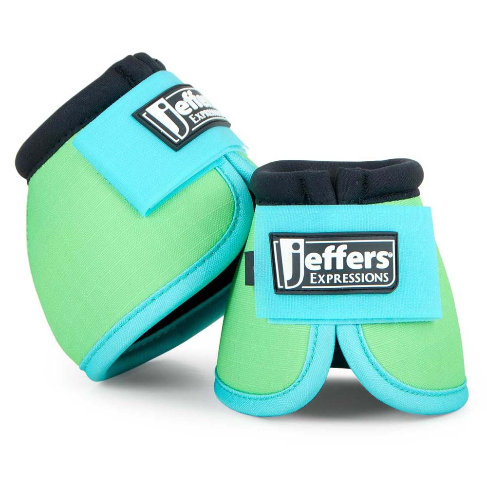 image of Expression No -Turn Bell Boots for Horses - Pair - Lime/Turquoise - Large