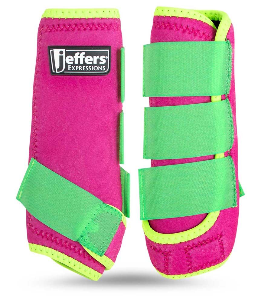 image of Protective Horse Boots - Pair - Pink/Lime - Medium