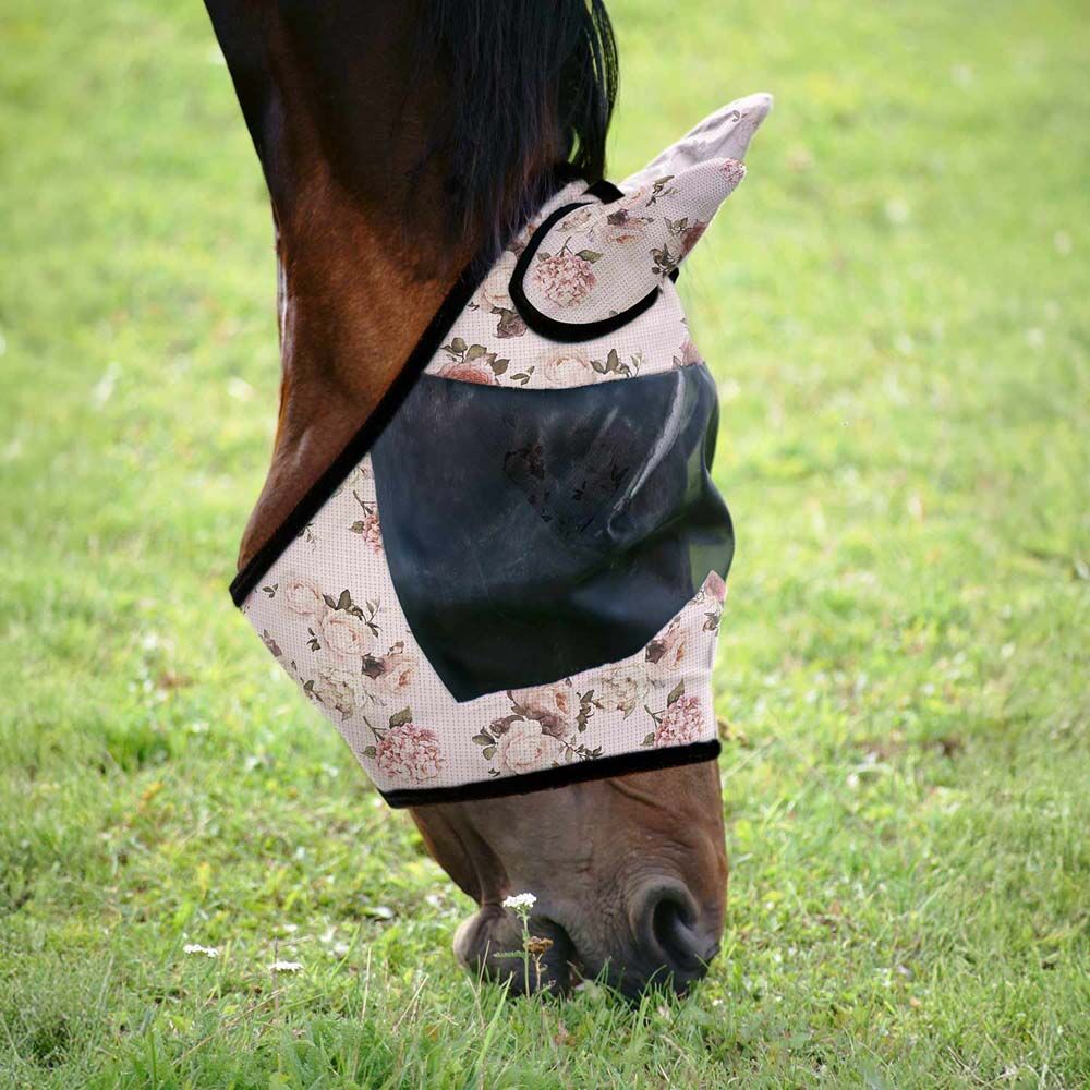 image of Expression Deluxe Mesh Fly Mask with Ears - Rose Garden - Oversize