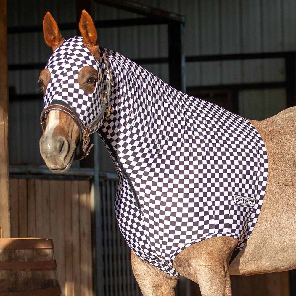 image of Expression Lycra Hood for Horses - Skater Cowgirl - Full